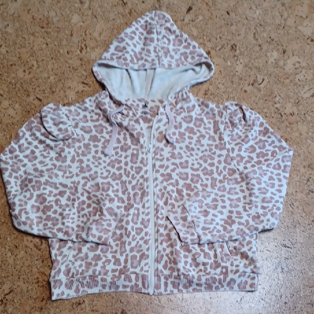 Kensie Studio Luxe Tan/Cream/Pink Women's Animal Print Full Zip Hoodie Size XL
